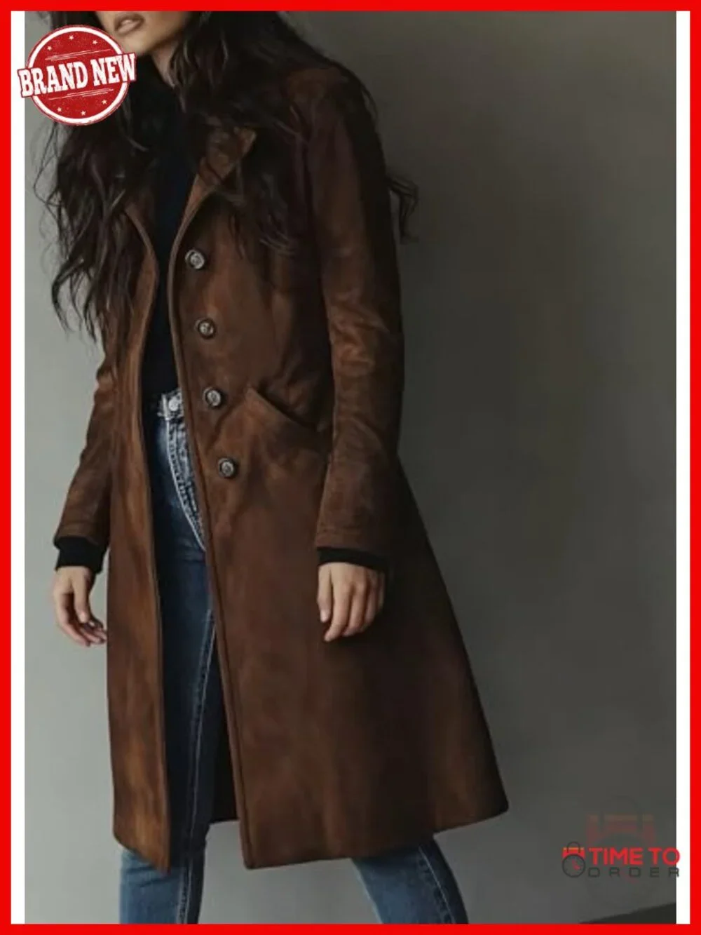Faux Suede Single Breasted Trench Coat with Pockets_2